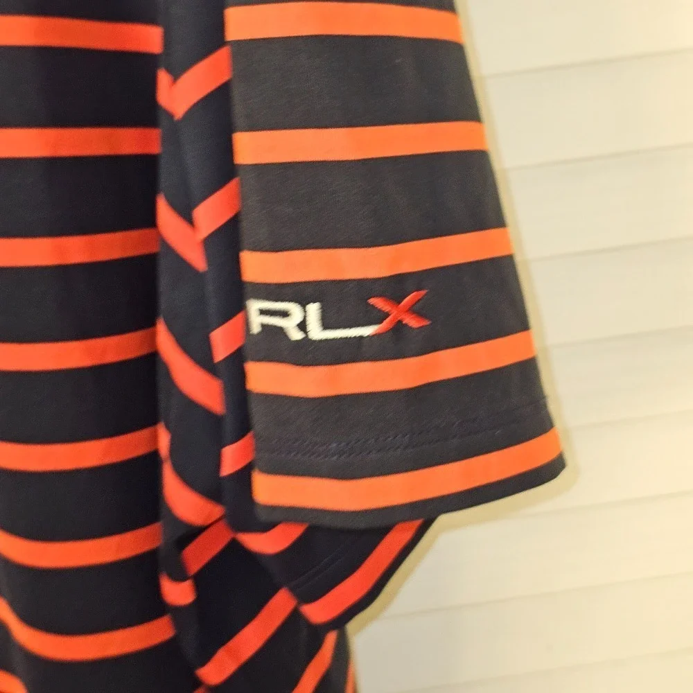 RLX‎ Ralph Lauren Mens Navy Red Striped Polo Golf Shirt XL
